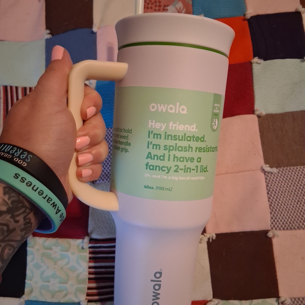 Owala White and Green Insulated Mug